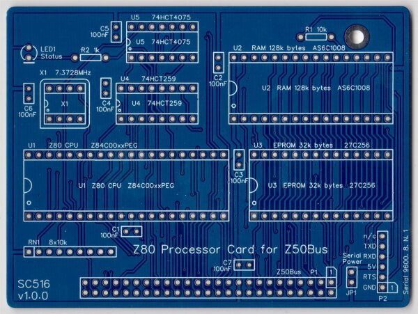 SC516 – Z80 processor card (CPU. memory, clock)